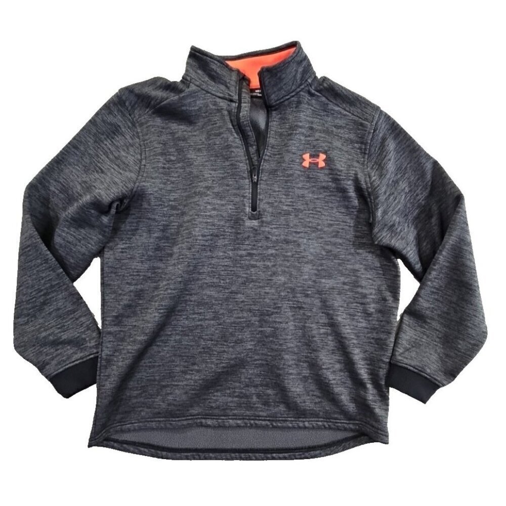 Under Armour Shirt Men Medium Coldgear Black Red Loose Quarter Zip Pullover Logo